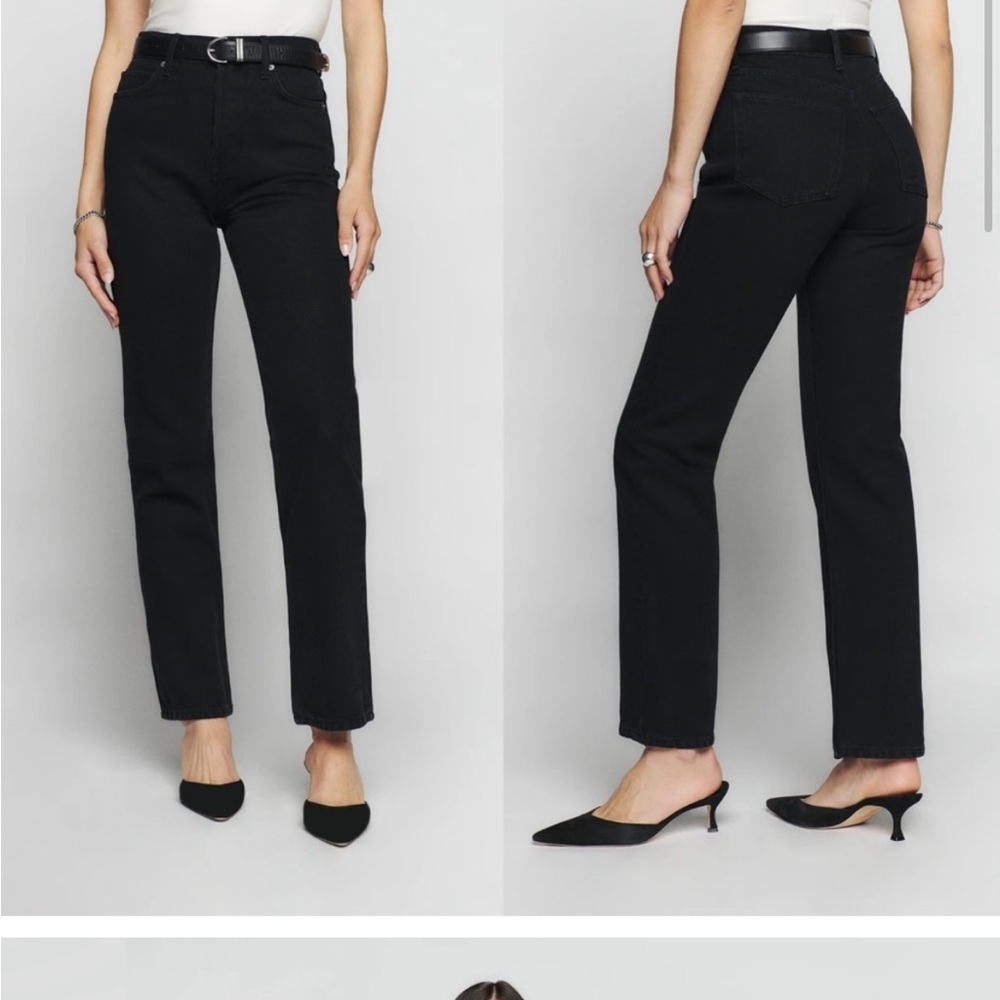 REFORMATION Straight Leg High Rise Black Distressed Jeans